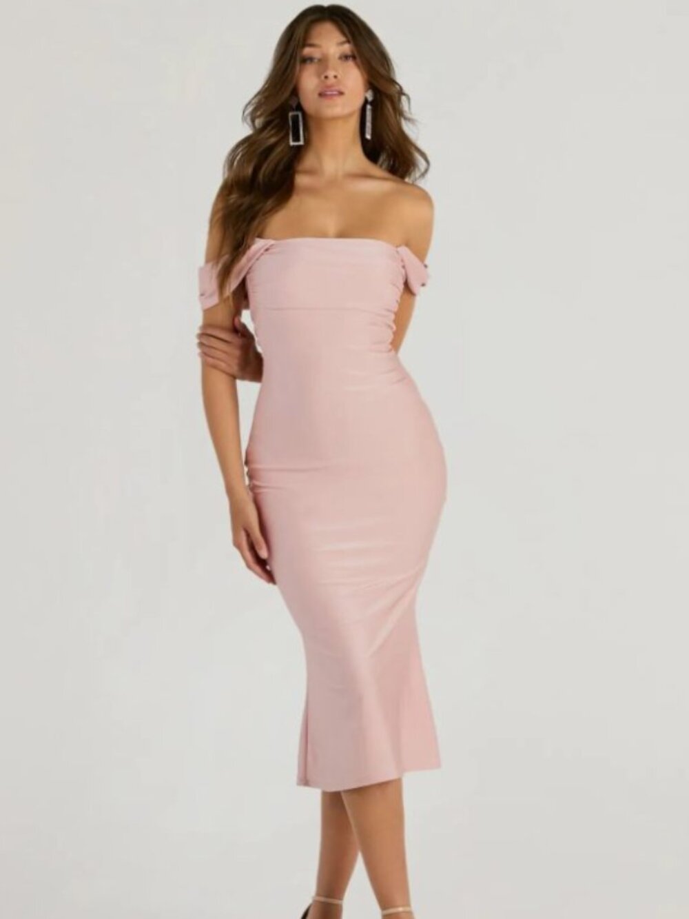 Exceptional Off-The-Shoulder Flared Midi Dress